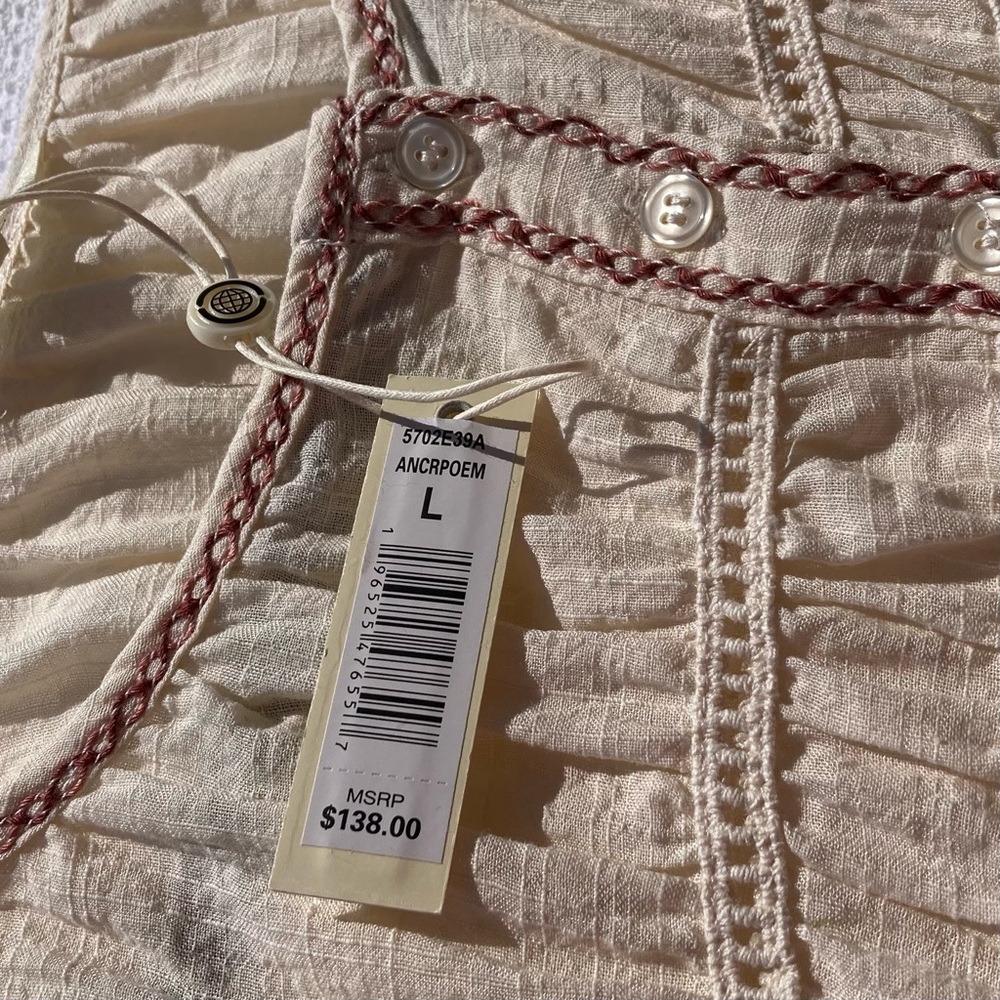 NWT BLOUSE MAX STUDIO Cream with Pink Embroidery/Retro Vintage Style SZ: L - Picture 9 of 13